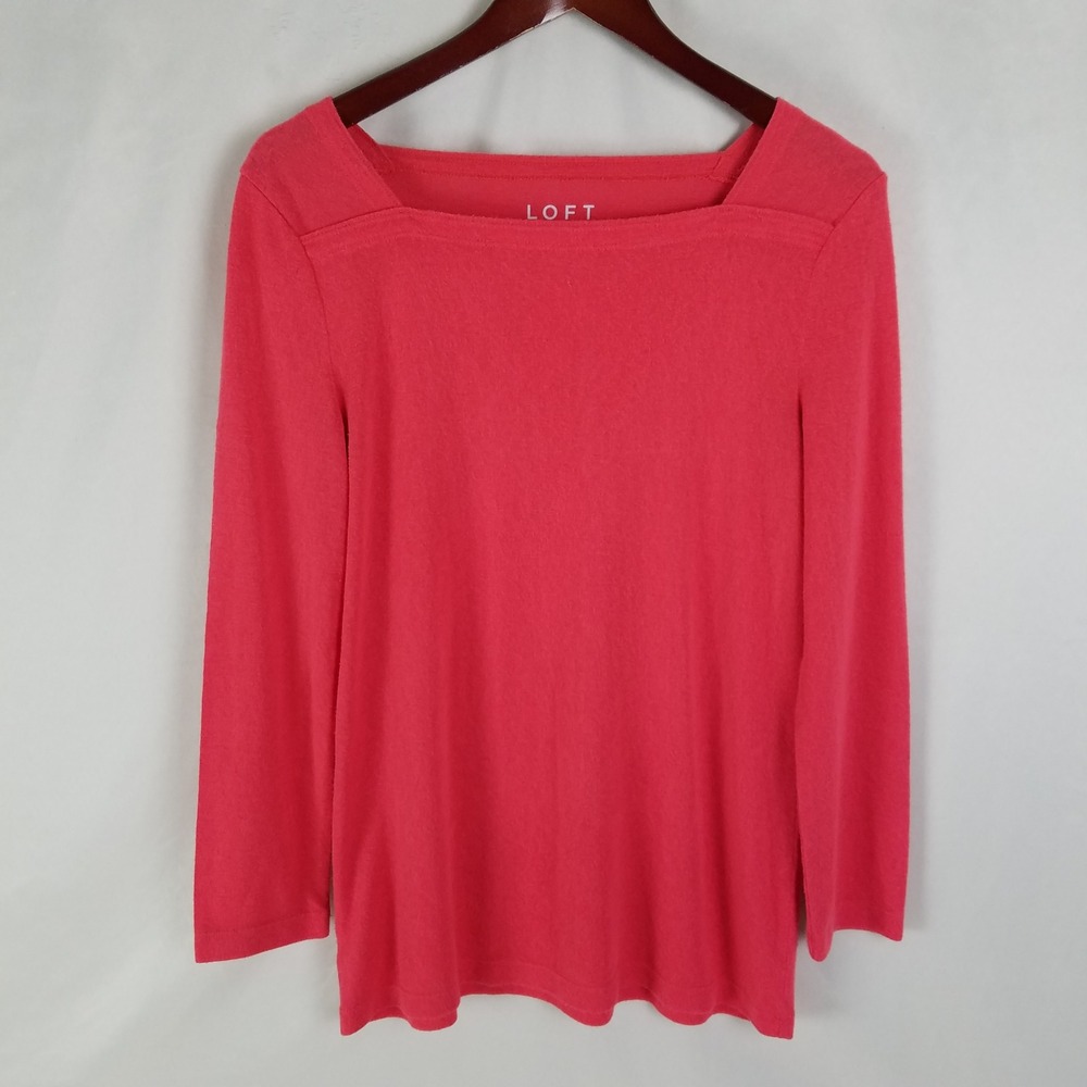 Loft Womens Coral Square Neck Long Sleeve Casual‎ Top Shirt Size Medium